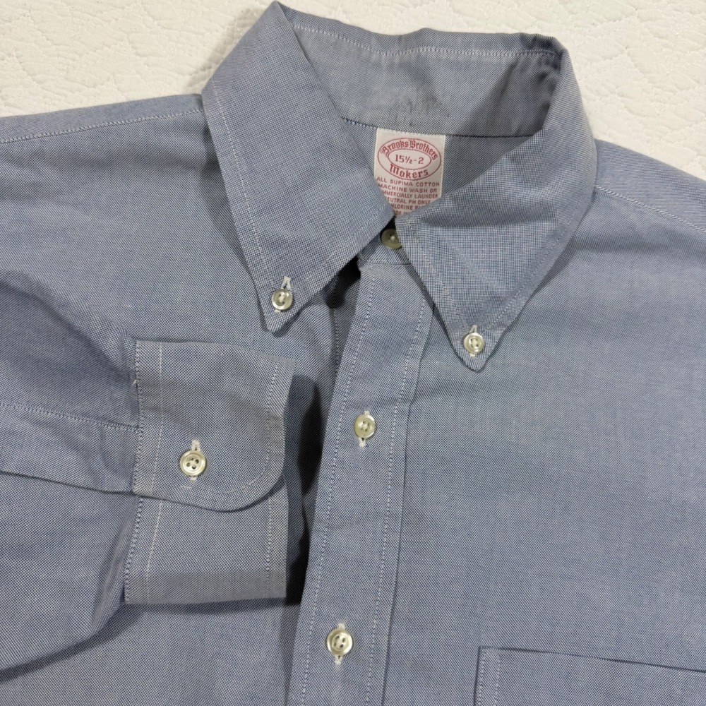 VTG Brooks Brothers Makers Shirt 15.5-2 Blue OCBD Supima Cotton Made in USA EUC